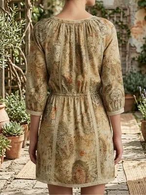 Denim & Supply Ralph Lauren Corduroy Peasant Dress Lace Trim Floral Botanical thumbnail 3