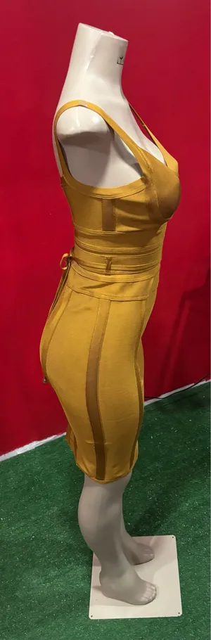 House of London /cb Mustard Yellow Bandage Bodycon Dress thumbnail 3