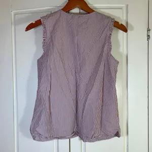 J.Crew Womens Burgundy White Striped Ruffle Sleeveless Cotton Blouse Top Size 2 thumbnail 8