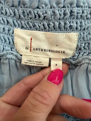 Anthropologie Finn Light Blue Ruffle Off-Shoulder Women's Top thumbnail 4