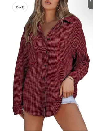 NEW Houndstooth Shacket Jacket Long Sleeve Button Down Shirt L Red Size L thumbnail 1