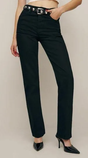 Reformation Rowe Mid Rise Relaxed Straight Jeans – Chic Black Sustainable - 27 thumbnail 1
