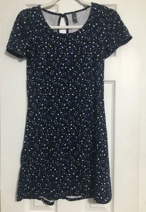 ALYA‎ blue white geometric dress women’s size XXS fit flare knee length thumbnail 1