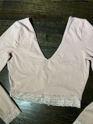 Urban Outfitters Light Pink / Mauve Ruched Long Sleeve Top Cropped Lace Medium thumbnail 6