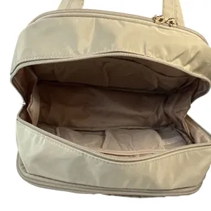 BAGSMART Large Makeup Bag Travel Toiletry Organizer Wide Open Quilted Tan thumbnail 4