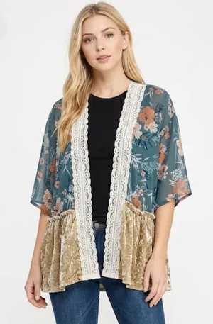 True Self Floral & crushed velvet boho cardigan size XLarge thumbnail 1