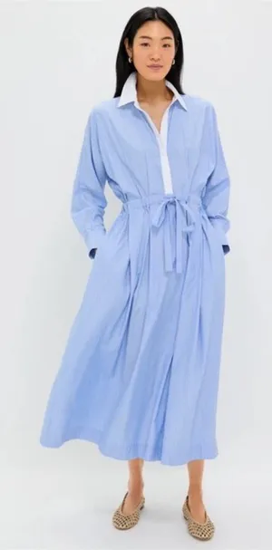 Tuckernuck Cornflower Blue Stripe Tie Front Collared long sleeve Dress NEW thumbnail 1