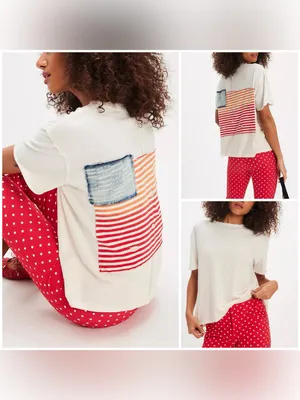 NWOT Free People Tricia Fix Americana Tee - ivory - XS thumbnail 2
