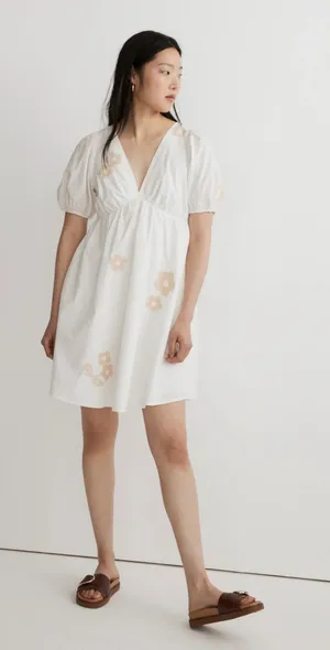 Madewell Annamarie Mini Girly Gauzy Poofy Cotton Dress White Floral NWT size 00 thumbnail 1
