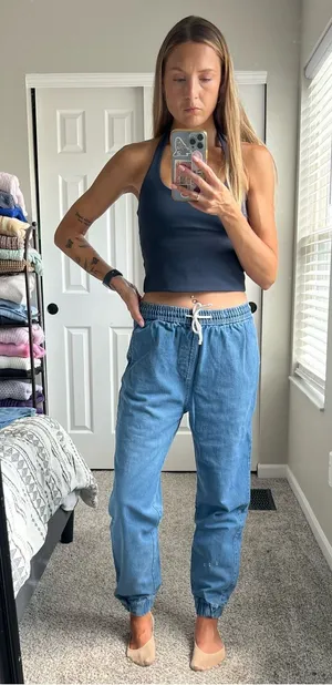 Boohoo Tall Drawstring Denim Joggers thumbnail 1