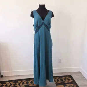 Turquoise Aqua Maxi Babydoll Dress Sheer Mesh Lace Sleeveless Formal Dinner XL thumbnail 2