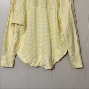 Pilcro Anthropologie Oversized Striped Henley Top Yellow White NWT Size L thumbnail 9