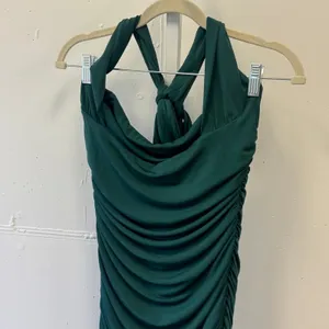 Lucy in the Sky Forest Green Ruched Halter Cowl Neck Bodycon Mini Dress Large thumbnail 3