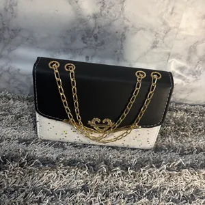 Black & White Glitter Shoulder Bag with Gold Chain thumbnail 5
