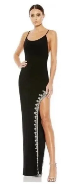 Mac Duggal Rhinestone Encrusted Side Slit Cami Bodycon Gown black 42002 Size 10 thumbnail 1