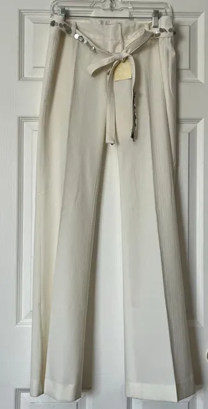 Miss Me White Trousers w/Shell Sequin Belt - Size L - NWT thumbnail 1