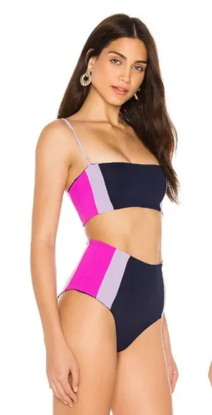 L*Space Rebel Top Portia Girl Bottom Bikini SET Midnight Lilac Hot Pink Medium thumbnail 1