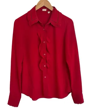 Aritzia Sunday Best‎ Button Down Festive Long Sleeve Shirt Blouse Top M Red thumbnail 1