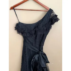 VTG 80s Black Swiss Tulle Dot One Shoulder Cocktail Dress Size 10 Whimsigoth thumbnail 3