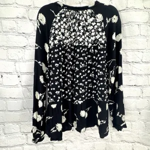 Fat Face Top Women's US 18 UK 22 Black Floral Monroe Poppy Meadow Floral Boho thumbnail 2