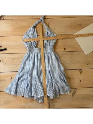 Mable NWT Women's Blue Gingham Backless Cross Front Mini Dress Flowy M thumbnail 8