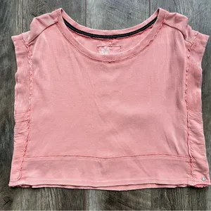 Anthropologie Pilcro Cropped Cut Off Short Sleeve Sweatshirt Pink Coral Medium thumbnail 8