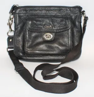 Coach Penelope Black Pebbled Leather Turnlock Crossbody Bag – Classic Flap Style thumbnail 1