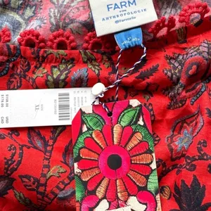 Anthropologie Farm Rio PATCH Design Vibrant Orange One-Shoulder Top NWT XL Linen thumbnail 3