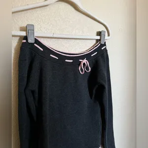 Vintage Y2K Forever 21 Off-Shoulder Lace Trim Tie Knit Sweater Top Sz S Coquette thumbnail 2