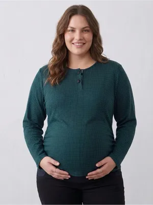 Honors Maternity Houndstooth Size M Green 3/4 Sleeve Top(A659) thumbnail 2