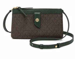 Michael Kors Brown Logo Crossbody with Green Trim Brand New thumbnail 1