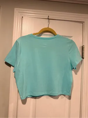 NWT Wild Fable Size XXL Aqua Blue Cropped Baby Tee Short Sleeve Crew Neck thumbnail 6