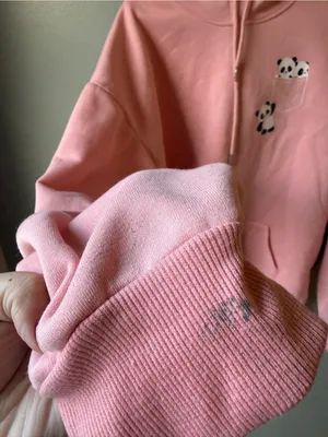 Cute Pink Panda Pocket Hoodie Oversized Cozy Kawaii Sweatshirt Size XL thumbnail 3