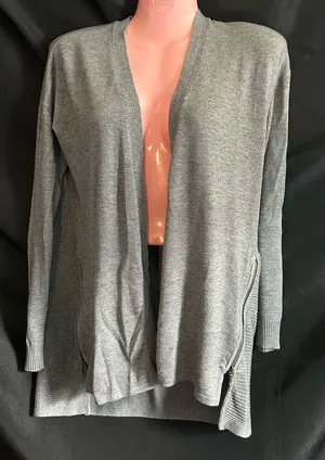 Worthington Gray Women's Open Front Cardigan Sweater with Zipper Detail SZ SM thumbnail 1