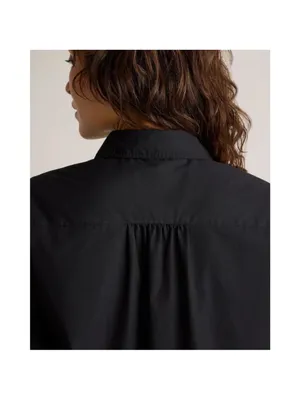 Quince 100% Organic Cotton Poplin Short Sleeve Ruffle Shirt Dress Large Black thumbnail 6