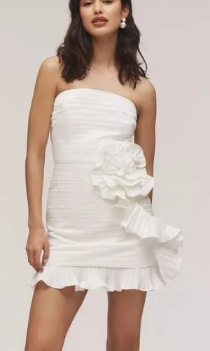 AMUR Isla Strapless Rosette Ruffle-Trim‎ Mini Dress 8 Ivory White thumbnail 1