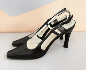 CHARLES JOURDAN Vintage Black Leather Slingback Heels Size 6.5 thumbnail 1