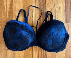 VICTORIAS SECRET Very Sexy Push Up Bra Blue Black Lace 38D‎ thumbnail 1