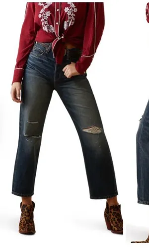 NEW Ariat Jeans Tomboy Straight Ultra High-Rise Women's 27 Button Fly Distress thumbnail 1