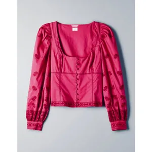 Aritzia WILFRED Palo Santo Blouse La Boheme Electron Fuchsia Embroidered XXS thumbnail 10