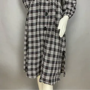 Zara Plaid Dress Shirred Smocked Long Sleeve V-Neck‎ Midi Women Size Medium thumbnail 5