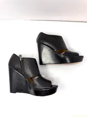 COACH black leather peep toe wedge shoes, size 8.5B thumbnail 7