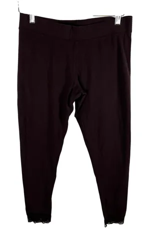 Aerie Womens Burgundy Lace Trim‎ Ankle Leggings Dark Plum Size Large Stretchy thumbnail 1