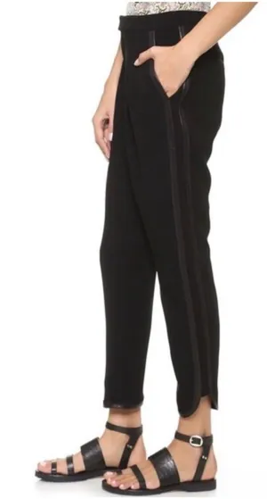 Rag‎ & Bone Platini Leather Trimmed Black Pants Sz 12 thumbnail 1