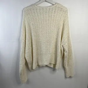 Time and Tru Large L 12-14 Tape Yarn Sweater Cream V-Neck Open Knit Pullover thumbnail 9