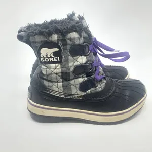 Sorel Tivoli II Leather Plaid Lace-Up Snow Boots‎ Black Gray Purple Size US 5 thumbnail 5