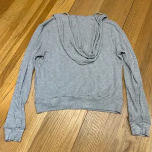 Elan Women Gray Ribbed‎ V Neck Hoodie Pullover Long Sleeve Casual Size Medium thumbnail 6