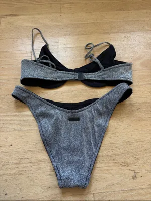 Triangl bikini silver black top small bottoms xs thumbnail 4