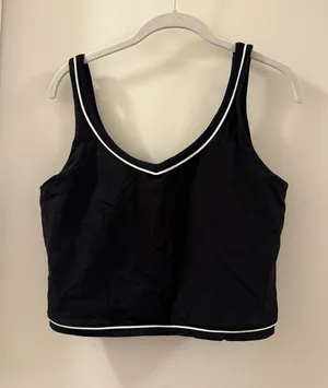 Black V-Neck Sports Bralette with White Trim thumbnail 1