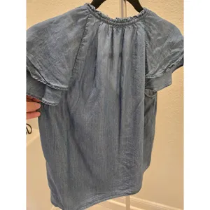​Old Navy Small Chambray Flutter Sleeve Tassel Tie Peasant Denim Top Women's thumbnail 5